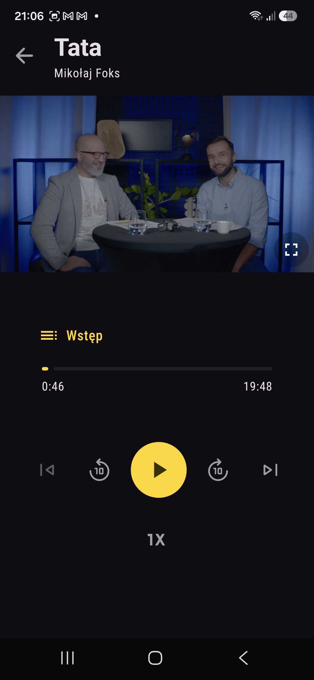 Odtwarzacz w aplikacji RTCK – rozmowa „Tata” z Mikołajem Foksem